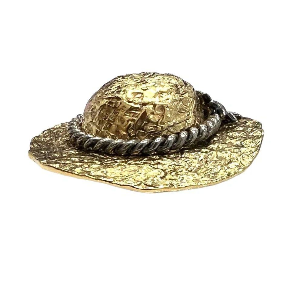 VINTAGE PREMIER DESIGNS CROWN GOLD TONE SUN HAT W FLOWER BROOCH - MISSING PIN